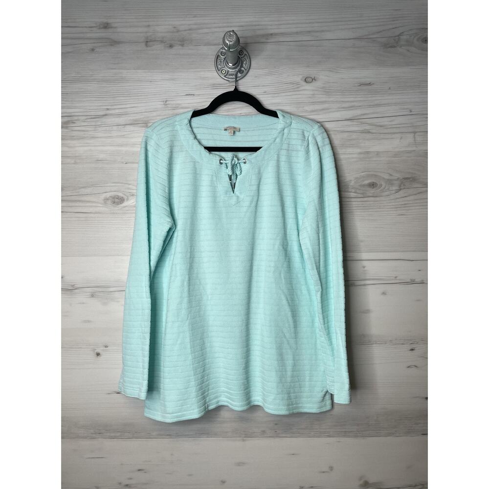 Talbots Sweater Womens Medium Lace Up Neck Long Sleeve Textured Pullover Top‎